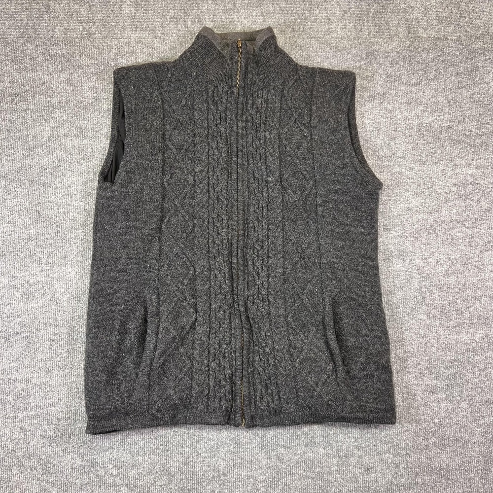 Carraig Donn Sweater Vest Mens L Gray Full Zip Mock Neck Wool Lined Ireland